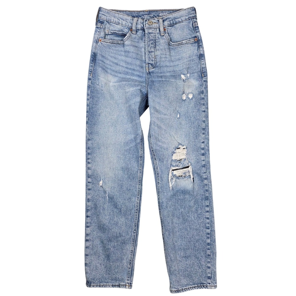 Old Navy Sky-Hi Straight‎ Ripped Jeans Button-Fly Light Blue Women's Size 0